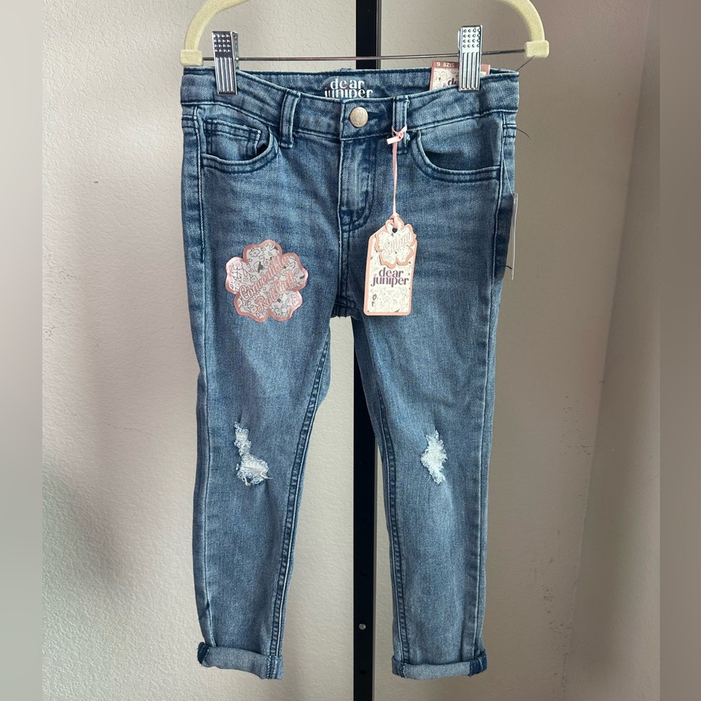 Dear Juniper Girls Skinny Jeans size 6 NWT! Roll cuff, distressed knees.